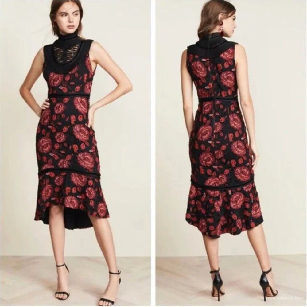 Alice+Olivia Floral Lace Midi Dress Size 0